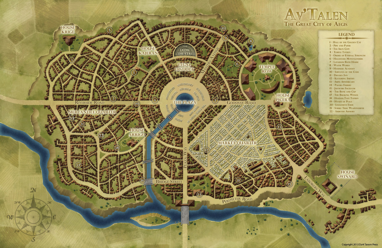 Av'Talen City Map for Shroud of the Ancients RPG